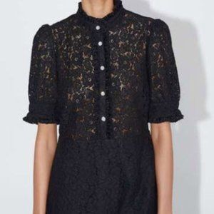 Zara  Lace Dress with Jewel Buttons Ruffle Collar